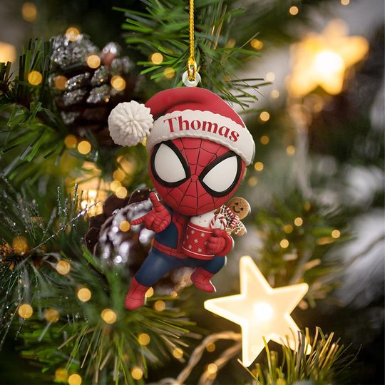 Discover Personalized Superhero Ornament, Custom Spidey Christmas Ornament, Kids Cartoon Ornament, Custom Name Superhero Gift, Christmas Ornament
