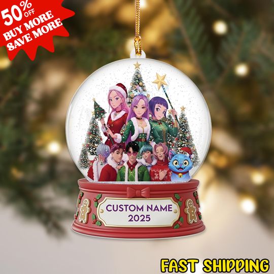 Discover Personalized Name Huntrix Merry Christmas Ornament, Custom Kpop Demon Hunter Ornament, Custom KPDH Christmas Ornament, Saja Boys Ornament