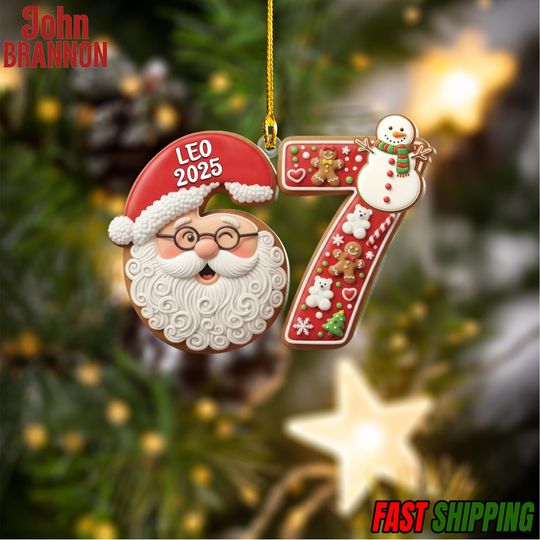 Discover Personalized 67 Santa Clause Ornament, Funny Six Seven 2D Flat Ornament, Christmas Santa 67 Ornament, Six Seven Ornament, Gen Alpha Teenager