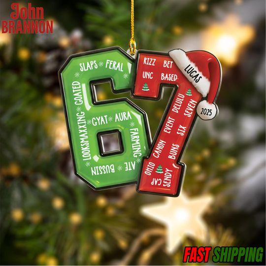 Discover Personalized 67 Ornament, Funny Six Seven 2D Flat Ornament, Christmas Santa 67 Ornament, Six Seven Ornament, Gen Alpha Teenager Ornament