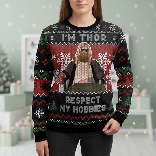 Discover God of Thunder Ugly Christmas Sweater, Funny Xmas Sweater, Norse Mythology Ugly Sweater, Festive Holiday Sweater, Christmas Gift