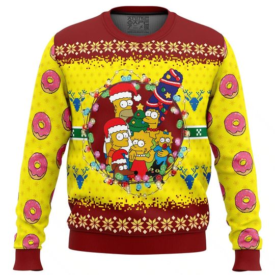 Discover Funny Homer Simpson Christmas Sweater, Ugly Xmas Jumper, Cartoon Holiday Sweatshirt Gift for Men Women Fans Xmas Party Outfit