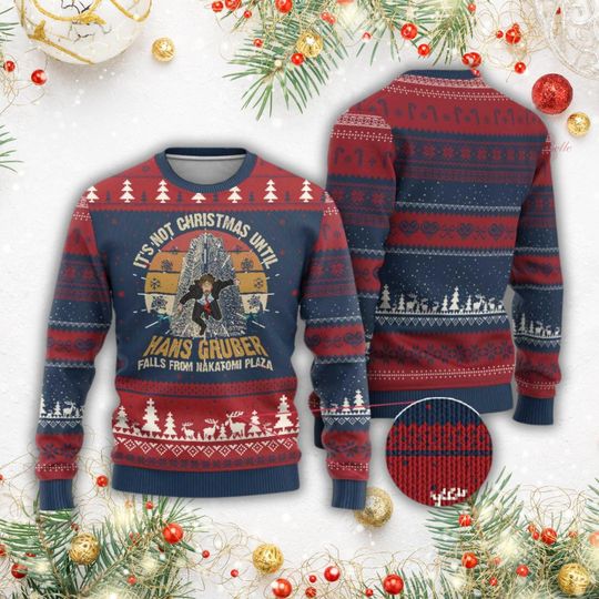 Hans Gruber Falling Ugly Sweater, Die Hard Movie Christmas Sweater, Nakatomi Plaza Sweater For Party, Christmas Party 1988 Men Sweater