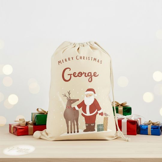 Discover Personalised Christmas Countdown Gift Sack - Santa and Rudolph