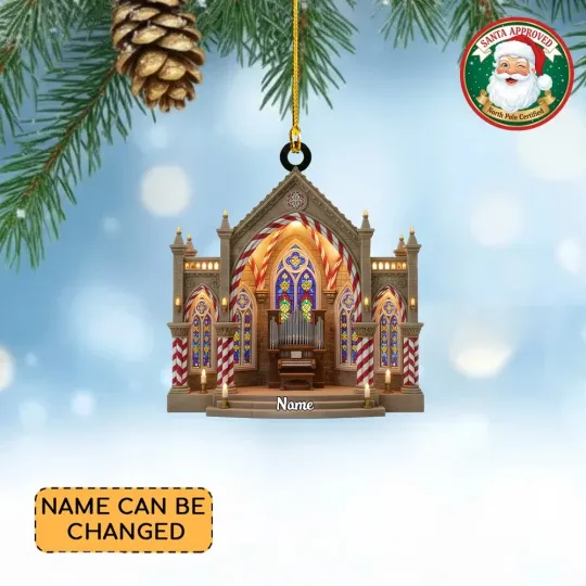 Personalized Cathedral Stage Christmas Ornament, Religious Church Ornament Decor