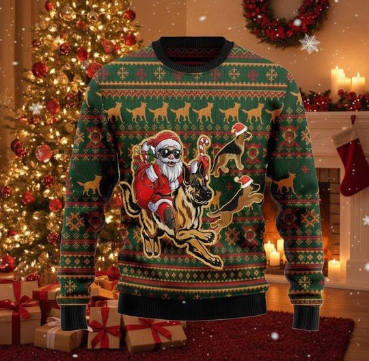 Discover German Shepherd Ugly Christmas Sweater, Funny Santa Dog Holiday Sweater for Men & Women, Gift for Dog Lover Friends or Family