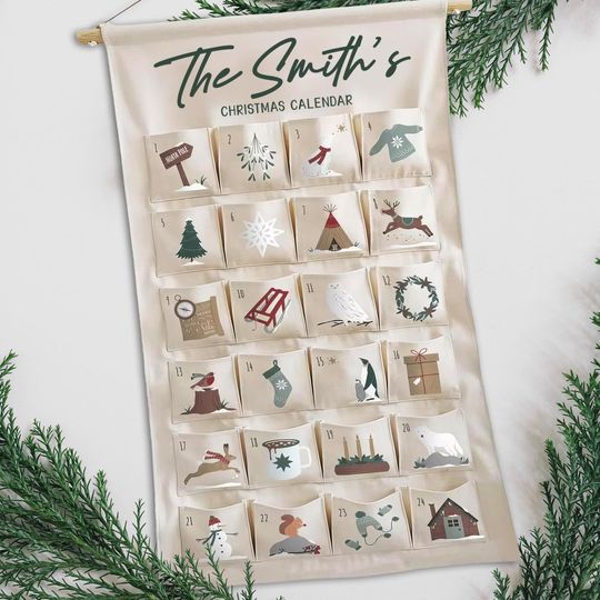 Personalized Fabric Advent Calendar Christmas Countdown Keepsake for Kids and Families
