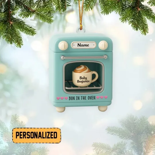 Discover Personalized Baby Bun In Oven Christmas Ornament, Baby Reveal Ornament Gift