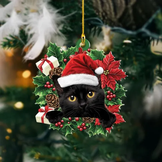 Discover Black Cat Christmas Ornament, Black Cat Hanging Holiday Acrylic Ornament