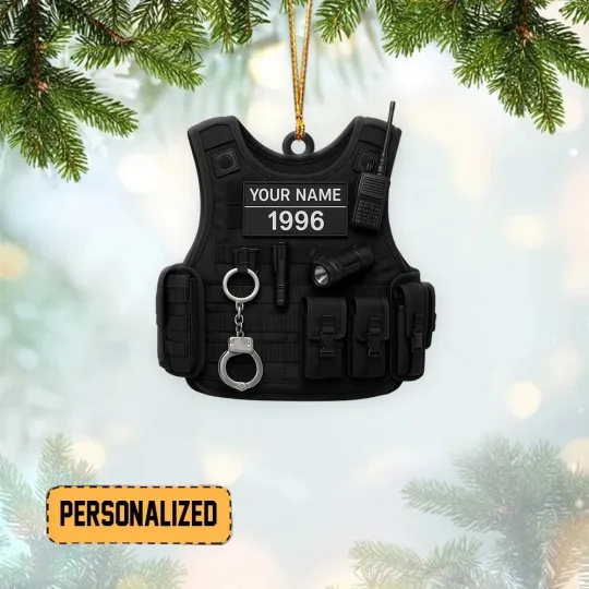 Discover Personalized Police Bulletproof Christmas Ornament, Police Officer Ornament Gift