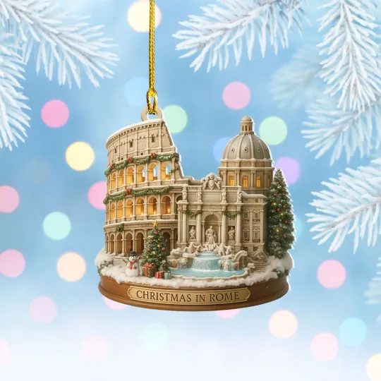 Discover Italy Colosseum Christmas Ornament, Roman Landmark Xmas Tree Decor