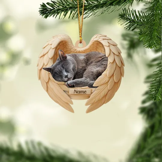 Discover Personalized Sleeping Chartreux Cat Christmas Ornament, Cat Angel Wings