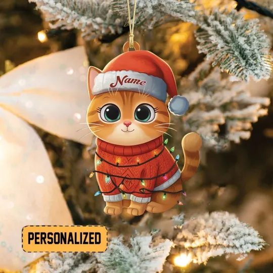 Discover Personalized Orange Cat Christmas Ornament, Cat Holiday Ornament, Cat Lover Gift