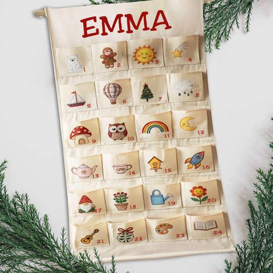 Personalized Fabric Advent Calendar - Handcrafted Forest Theme Christmas Countdown Keepsake for Kids and Families