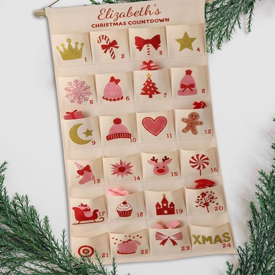 Personalized Fabric Advent Calendar - Handcrafted Forest Theme Christmas Countdown for Kids and Families