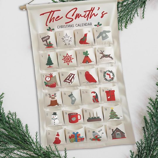 Personalized Fabric Advent Calendar with Forest Theme Christmas Countdown Keepsake for Kids and Families