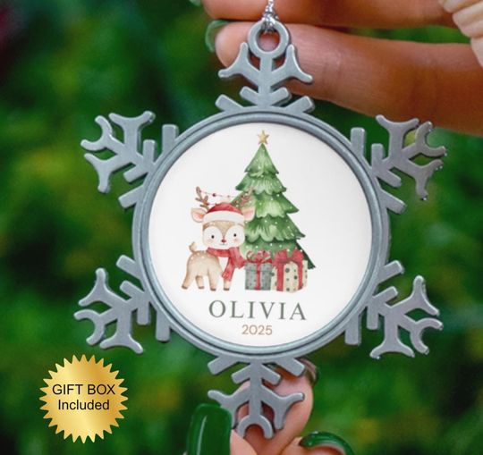 Discover Personalized Pewter Snowflake Ornament, Childs Christmas Ornament, Personalized Christmas Ornament, Keepsake Ornament, Gift Box Included
