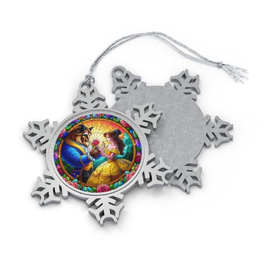 Discover Disney Beauty and the Beast Stained Glass Pewter Snowflake Ornament, Princess Belle Ornament, Disney Holiday Decor, Disney Belle Ornament