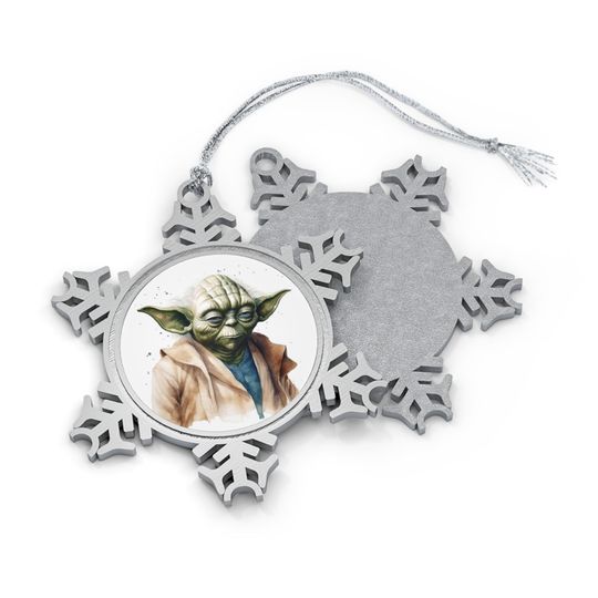 Star Wars Yoda Pewter Snowflake Ornament, Christmas Tree Decor, Holiday Gift, Jedi Master Ornament, Yoda Ornament, Star Wars Ornament