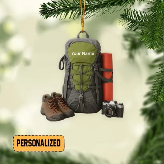 Discover Personalized Hiking Bag Christmas Ornament, Camping Adventure Ornament Xmas Gift