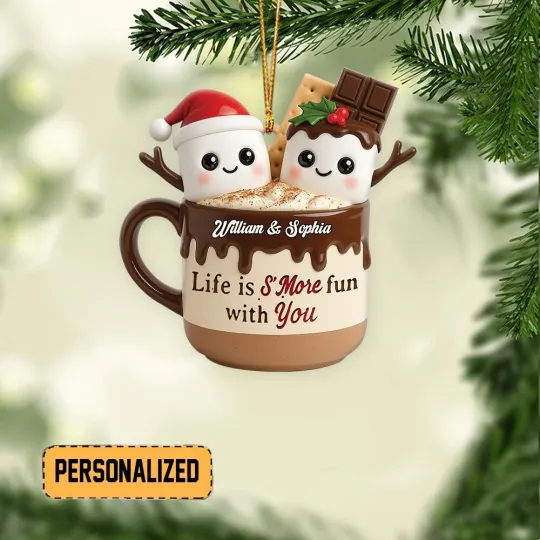 Discover Personalized Hot Cocoa S'More Christmas Ornament, Marshmallows Mug Couple Gift