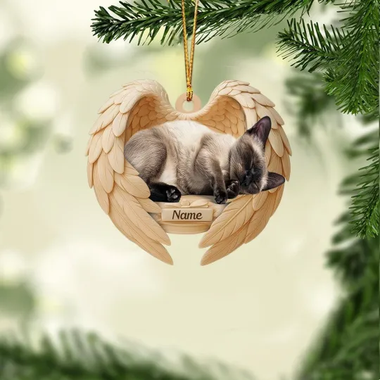 Discover Personalized Sleeping Siamese Cat Christmas Ornament, Cat Angel Wings