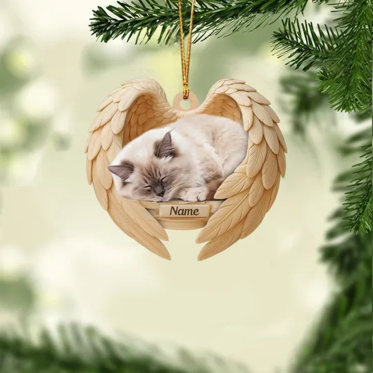 Discover Personalized Sleeping Birman Cat Christmas Ornament, Cat Angel Wings