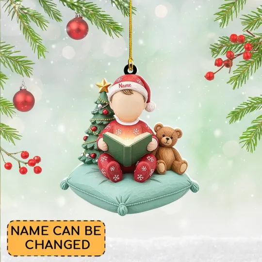 Discover Personalized Baby First Christmas Ornament, Newborn Baby Reading Books Ornament