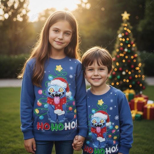 Funny Blue Tiger Ugly Christmas Sweater, Tiger Santa Hat Ho Ho Ho Sweater, Kpop Tiger Xmas Gift For Kids, Kpop Hunter Movie Holiday Shirt