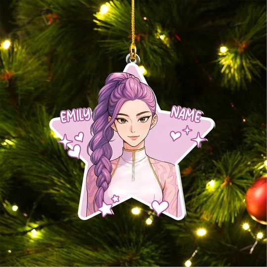Discover Personalized Name Huntrix Rumi Christmas Ornament, Custom Kpop Demon Hunter Ornament