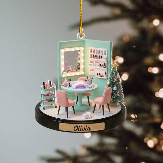 Discover Personalized Nail Salon Ornament, Nail Tech Christmas Gift, Custom Name Nail Artist Decor