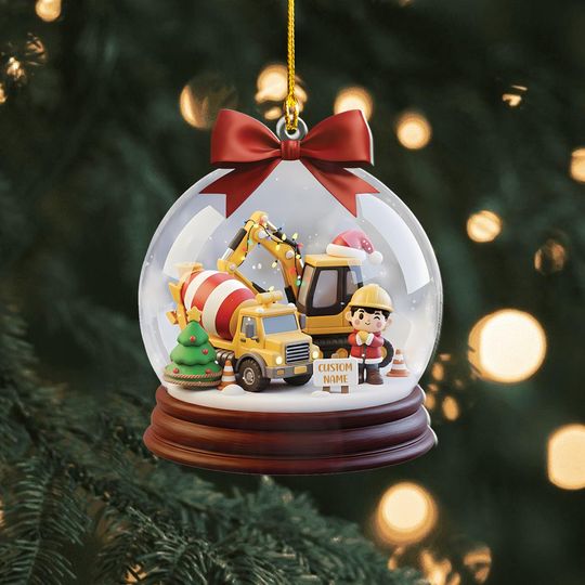 Discover Personalized Construction Ornament, Custom Name Builder Snow Globe Decor