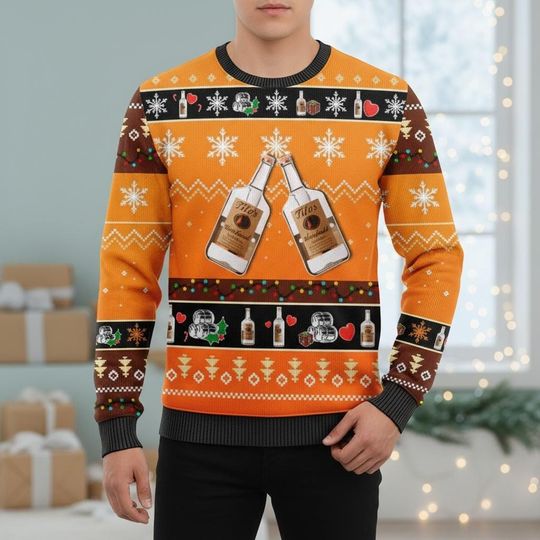 Vodka Ugly Christmas Sweater, Tito's Inspired Xmas Sweater, Alcohol Lover Ugly Sweater, Funny Beverage Sweater, Christmas Gift