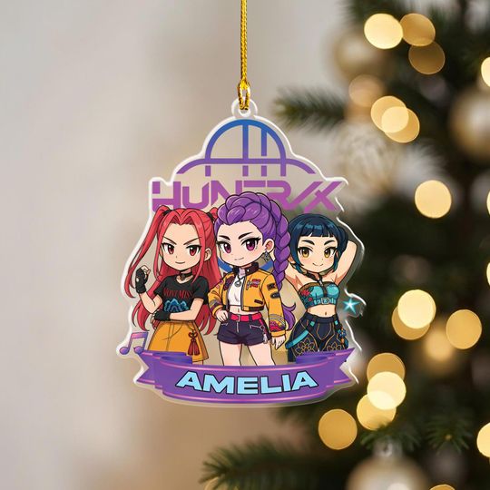 Discover Personalized Name Huntrix Zoey Christmas Ornament, Custom Kpop Demon Hunter Ornament