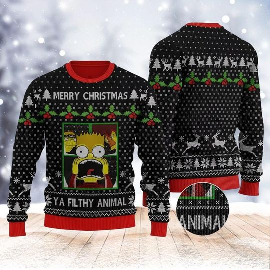 Christmas Simpsons Family Ugly Sweater, Merry Christmas Ya Filthy Animal Xmas Sweater, Simpsons Christmas Sweater, Xmas Gift