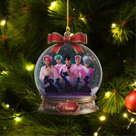 Discover Kpop Snow Globe Ornament, Personalized Kpop Gift, Anime Boy Band Christmas Ornament, Custom Name Holiday Decor, Kpop Fan Xmas Keepsake