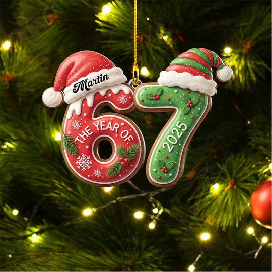 Discover 2025 The Year Of 67 Ornament, Cute 67 Cookie Christmas Ornament, Personalized 67 Gift, Holiday Cookie Number Decor, Custom Name Family