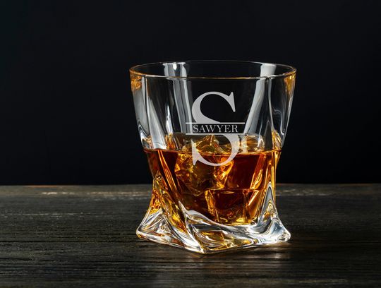 Engraved Twist Whiskey Glass 11 oz, Old Fashioned Bourbon Glass for Whiskey Lovers