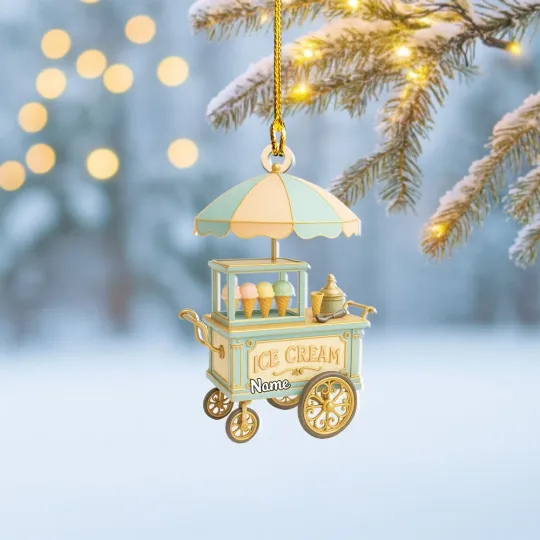 Discover Personalized Ice Cream Cart Christmas Ornament, Ice Cream Stall Ornament Gift