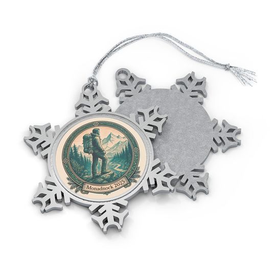 Discover Hiker Mountain Personalized Snowflake Ornament | Pewter Holiday Keepsake