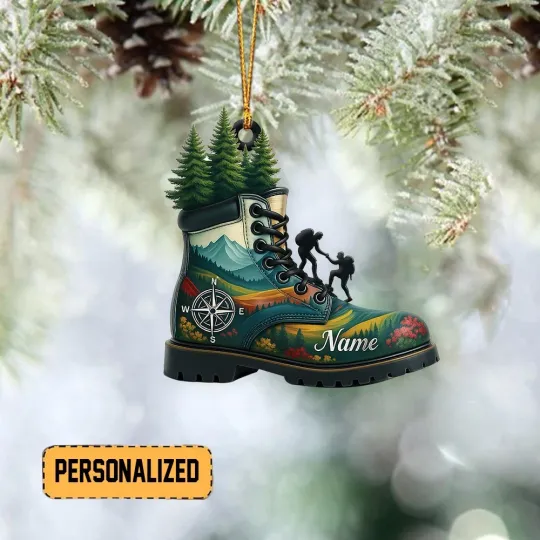 Discover Personalized Hiking Boots Christmas Ornament, Camper Adventure Ornament Xmas Gift