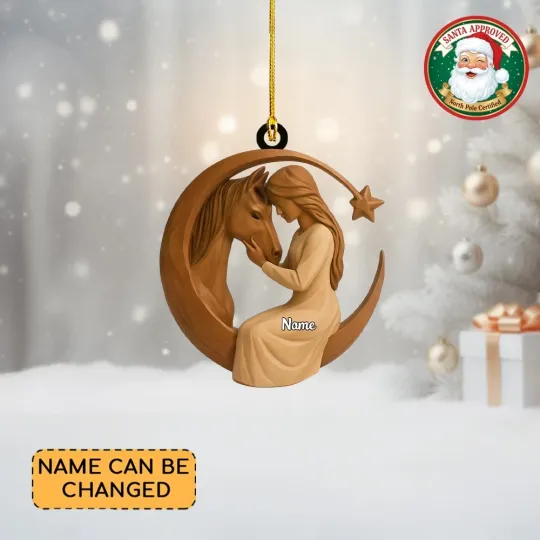 Discover Personalized Horse Christmas Ornament, Girl and Horse Crescent Moon Ornament Gift
