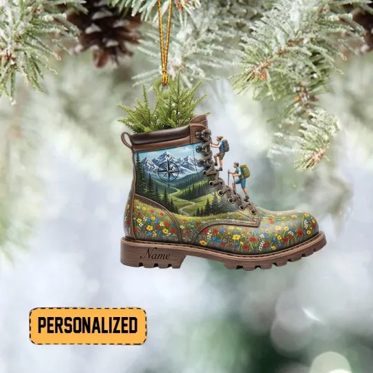 Discover Personalized Hiking Boots Christmas Ornament, Camper Adventure Ornament Xmas Gift