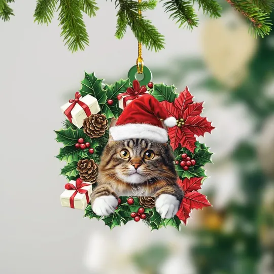 Discover Norwegian Forest Cat Christmas Wreath Ornament Holiday Gift Decor