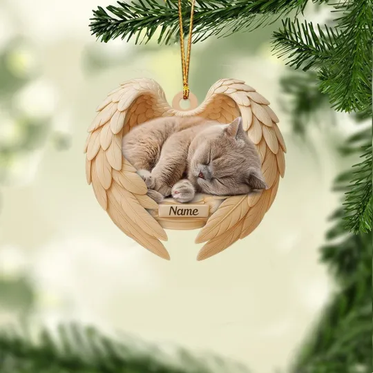 Discover Personalized Sleeping British Shorthair Cat Christmas Ornament, Cat Angel Wings