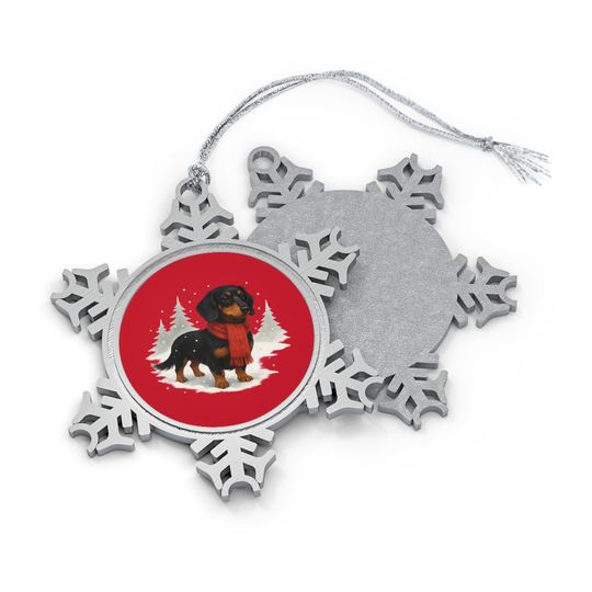 Discover Dachshund in Scarf Pewter Snowflake Ornament | Christmas Dog Holiday Decor