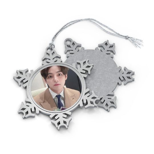 BTS V Christmas Ornament, Taehyung Pewter Snowflake Decor, ARMY Gift, Kpop Holiday Gift, Kpop Fan Decor, Bangtan Christmas Tree Decoration
