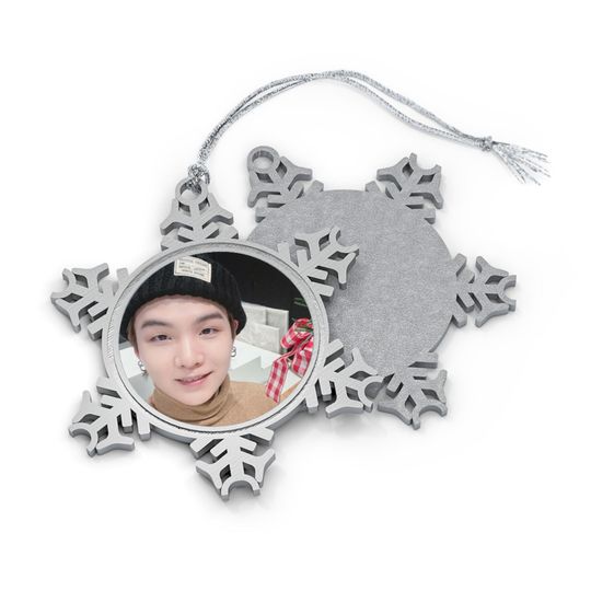 BTS Christmas Ornament, SUGA Pewter Snowflake Decor, ARMY Gift, Kpop Holiday Gift, Kpop Fan Decor, Bangtan Christmas Tree Decoration