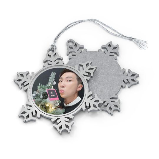 BTS RM Christmas Ornament, Namjoon Pewter Snowflake Decor, ARMY Gift, Kpop Holiday Gift, Kpop Fan Decor, Bangtan Christmas Tree Decoration
