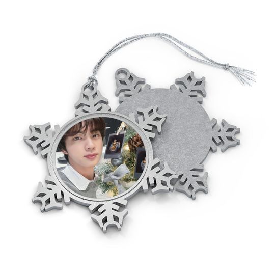 BTS Jin Christmas Ornament, Pewter Snowflake Decor, ARMY Gift, Kpop Holiday Gift, Kpop Fan Decor, Bangtan Christmas Tree Decoration